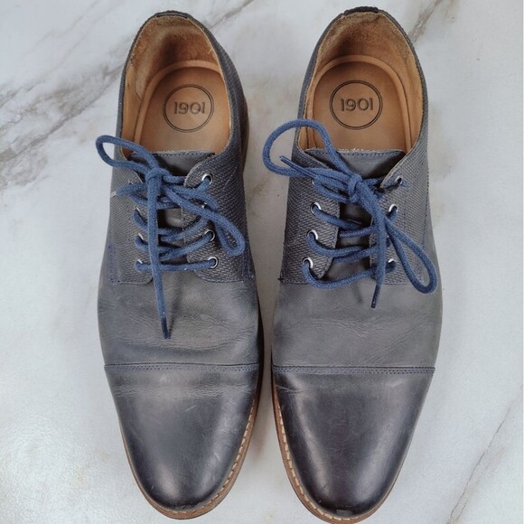 1901 Blue Textured Leather Cap Toe Oxford Lace Up Dress Shoes, Sz 9 main image 8